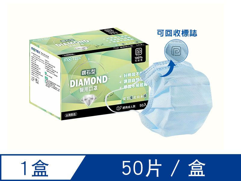摩戴舒 醫療用口罩 (未滅菌)-可回收鑽石環保口罩(50片/盒)