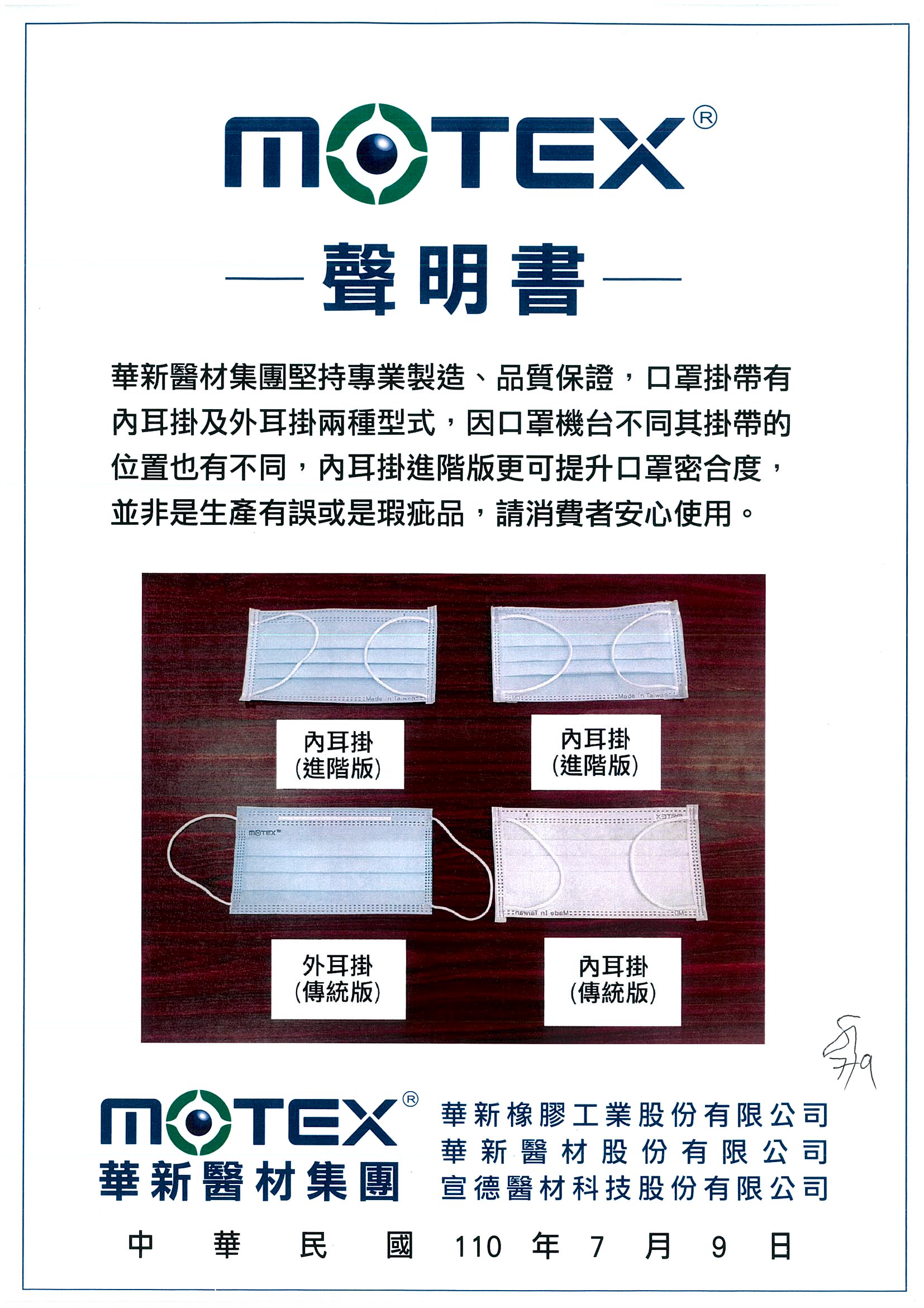 MOTEX平面口罩說明